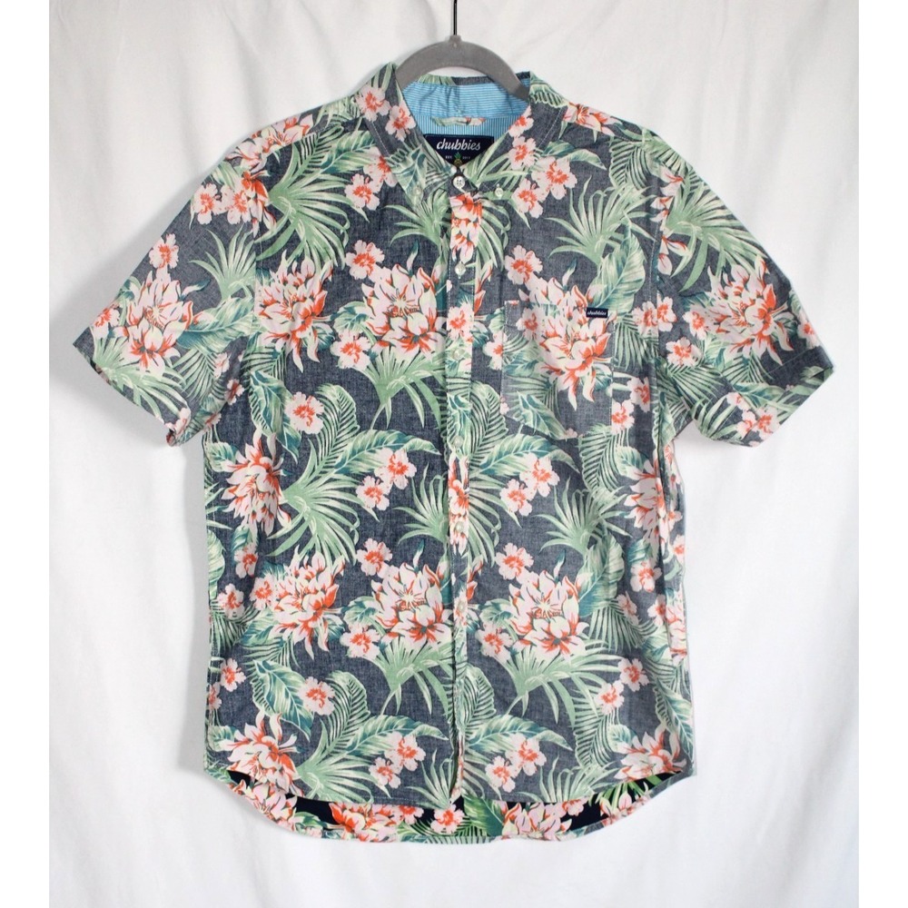 Chubbies Hawaiian Shirt Men's Regular Fit Blue Reverse Print Resort Wear Aloha M